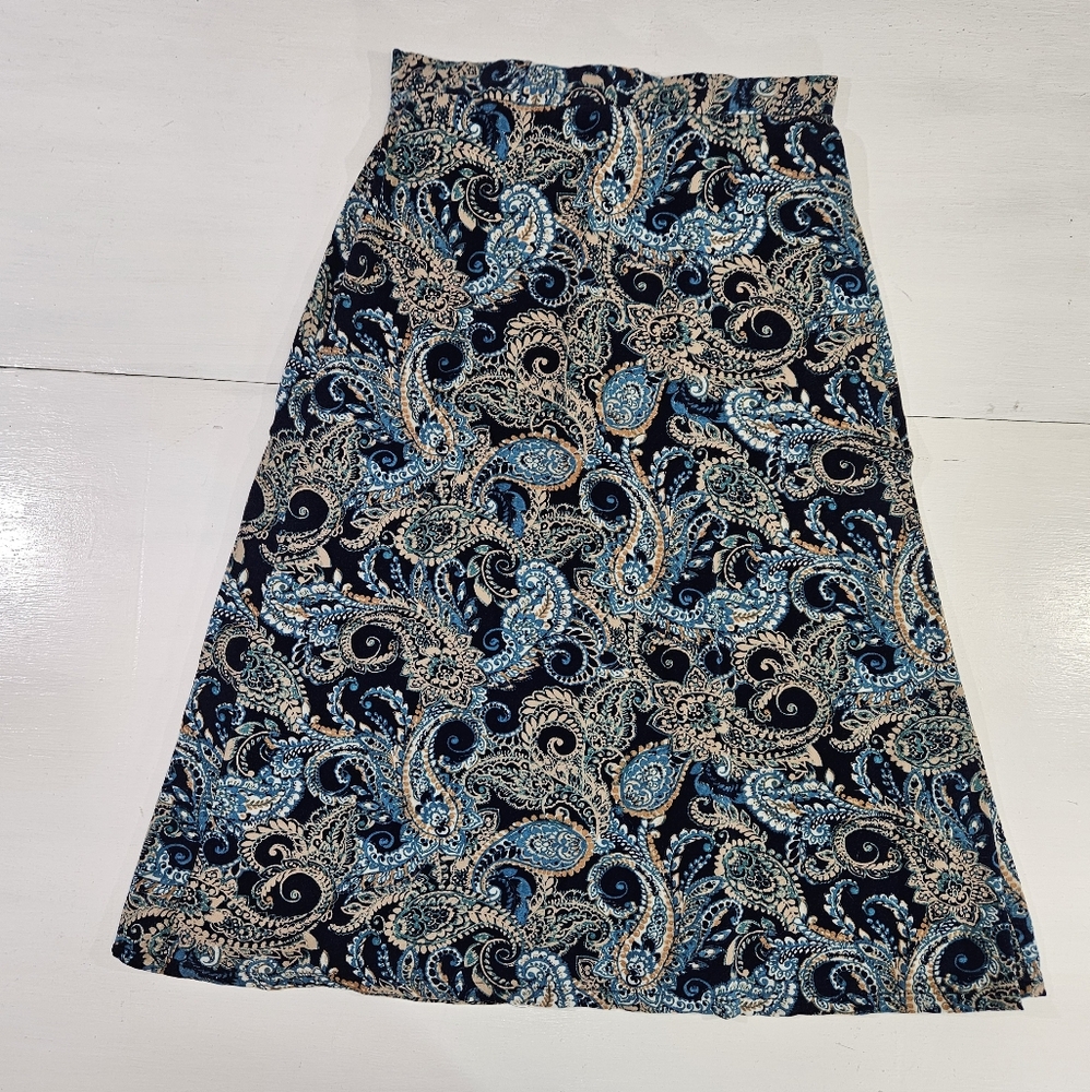 Vintage Laura Scott blue paisley print midi skirt women's size small